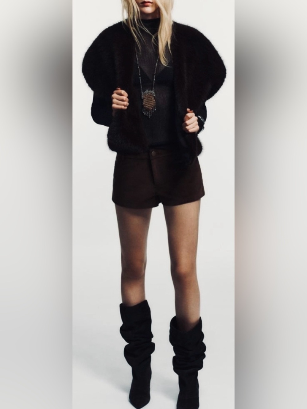 ZARA Black Faux Fur Cropped Vest Gilet Medium NWOT